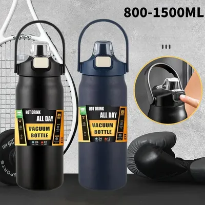 800-1500ML 304 스테인리스 스틸 보온병 야외용 텀블러 휴대용 진공 플라스크 냉온 빨대 물병